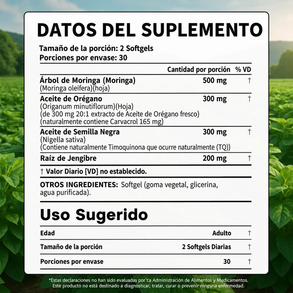Aceite de Orégano + Aceite de Semilla Negra y Moringa