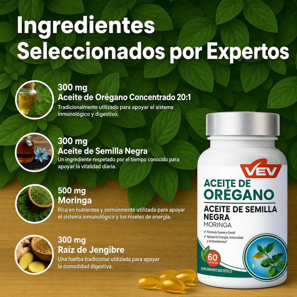 Aceite de Orégano + Aceite de Semilla Negra y Moringa